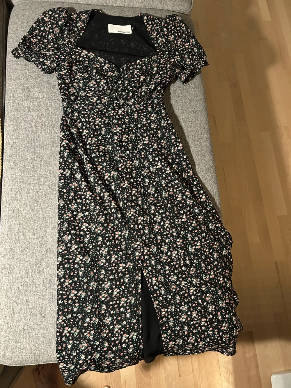 Pink Martini Black Floral Maxi Dress with Pink and White Blossoms